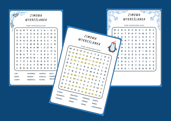 ZIMOWA WYKREŚLANKA - zima - 3 wersje - ćwiczenia redakcyjne, ortograficzne