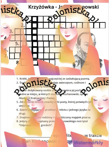 Krzyżówka i wykreślanka - Jan Kochanowski (Narodowe Czytanie)