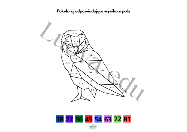 Halloween Kolorowanka Matematyczna TABLICZKA MNOŻENIA: Kolorowanie według wyników mnożenia przez 9 dla dzieci 7-11 lat