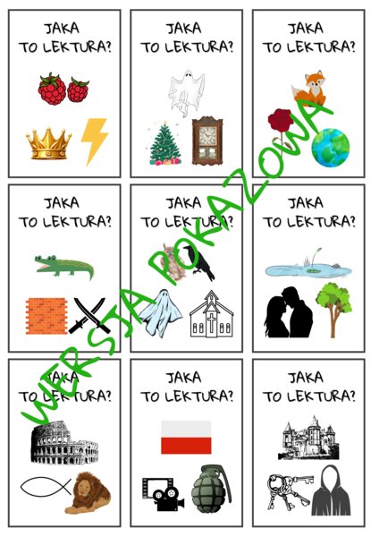 Lekturowe karty- Jaka to lektura? Klasy 7-8 (powtórzenie do egzaminu ósmoklasisty) #powtórzeniemateriału #elementyobrazkowe #egzamin