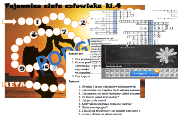 Zestaw 3 gier na lekcję powtórzeniową dla klasy 4 Odkrywamy tajemnice ciała człowieka