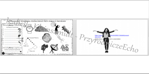 Karta pracy „Wyznaczanie kierunku północnego przy pomocy przyrody - zajęcia w terenie” + gratisowy link do lekcji multimedialnej (pomysłu na lekcję) niekomercyjnej wykonanej w genial.ly do indywidualnego pobrania i użycia do celów niekomercyjnych. Przyro