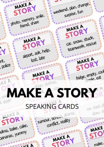 MAKE A STORY - 120 Speaking Cards - zestaw - układanie historyjki po angielsku - vocabulary - słownictwo - gra językowa - mówienie - kreatywne pisanie - A2 - B1 - B2