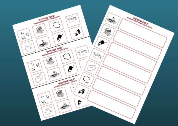 "SYZYFOWE PRACE" – ikonki – wklejki – karta pracy – lektury 7-8