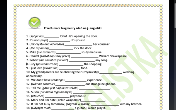 Powtórka przed egzaminem ósmoklasisty- 40 fragmentów zdań do przetłumaczenia+ klucz