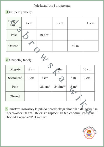 Kwadrat i prostokąt - karta pracy