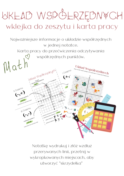 Układ współrzędnych - wklejka do zeszytu i karta pracy