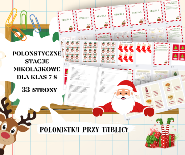 Mikołajki na języku polskim, lekcja mikołajkowa, stacje zadaniowe, stanowiska klasy 7-8