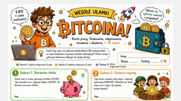 Wesołe Ułamki Bitcoina! Karty Pracy z Ułamków Dziesiętnych (Grupa A i B) + Klucz odpowiedzi