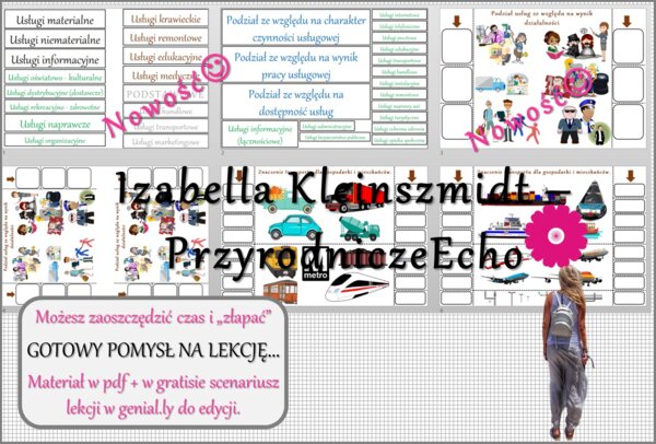 Pomysł na lekcję/karta pracy/stacje zadaniowe/notatki/ materiał do lekcji do tematu „Rodzaje usług. Transport i łączność” w pdf. W gratisie niekomercyjny scenariusz lekcji/pomysł na lekcję w programie genial.ly do edycji. Geografia 7. Usługi w Polsce”.