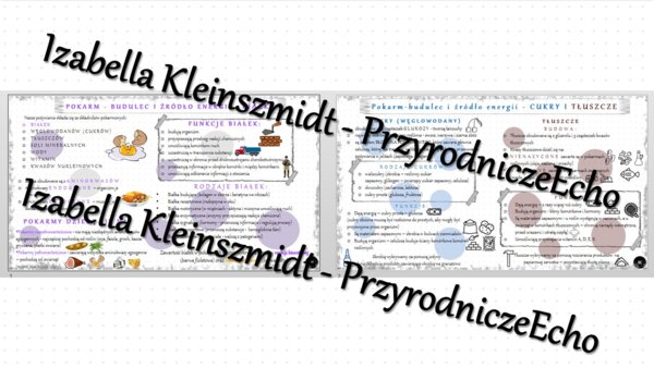 Sketchnotka - notatka „Pokarm - budulec i źródło energii” wykonana w power point do edycji. Biologia 7; „Układ pokarmowy”