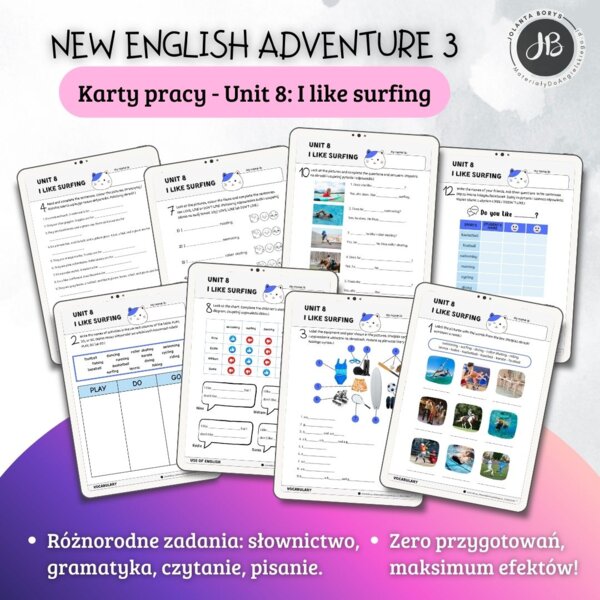 New English Adventure 3 – Unit 8: I like surfing – Karty pracy dla klasy 3