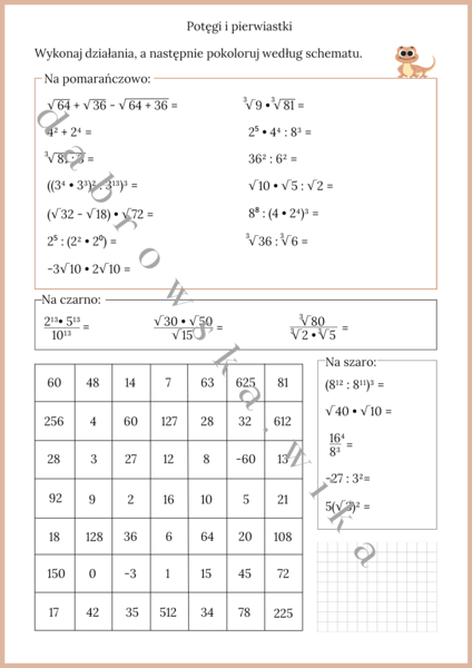 Potęgi i pierwiastki - kodowanka