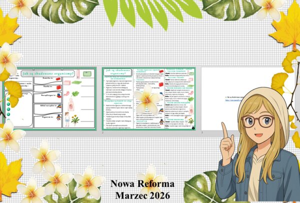 Mały zestaw na jedną lekcję: sketchnotka/notatka/przypomnienie dla nauczyciela, karta pracy plus prezentacja multimedialna „ Jak są zbudowane organizmy?” w genial.ly. Przyroda "Odkrywam przyrodę". Klasa 4. Dział „Jak działają organizmy?".
