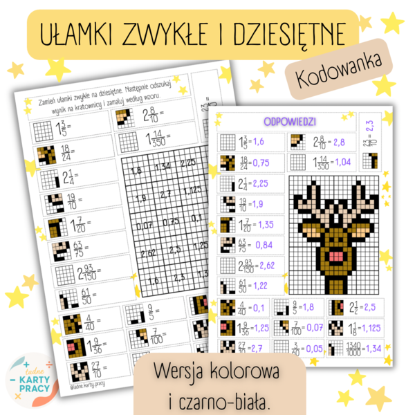 UŁAMKI ZWYKŁE I DZIESIĘTNE - Kodowanka / bloksy - ŚWIĘTA / BOŻE NARODZENIE