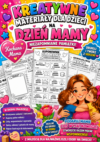 „Kreatywne Prace dla Mamy – Zestaw Kart do Druku | Prezent od Dziecka na Dzień Mamy”
