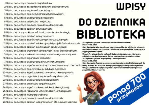 Wpisy do Dziennika - Biblioteka - klasy 1-3 i 4-8 - gotowce, inspiracje, przykłady
