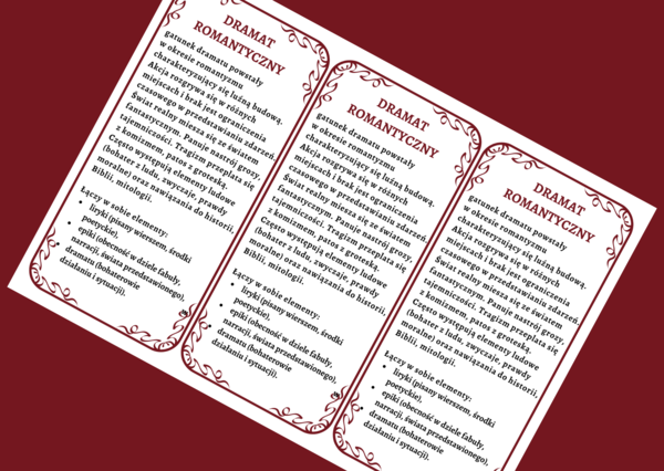 DRAMAT ROMANTYCZNY – cechy – wklejka – wklejki - powtórzenie - egzamin - GATUNKI SYNKRETYCZNE