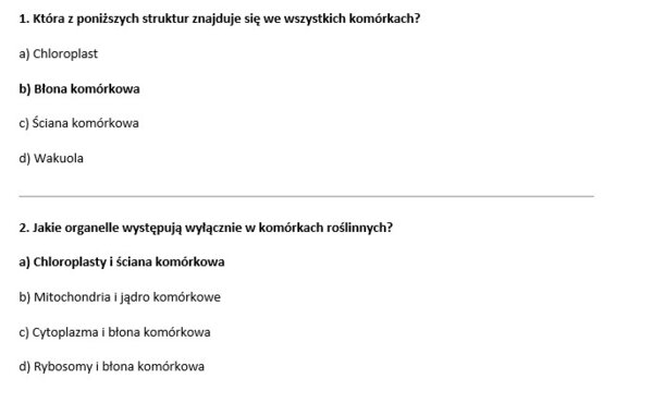 Test- Organizacja i chemizm życia