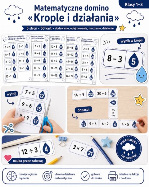 Matematyczne domino. Krople i działania