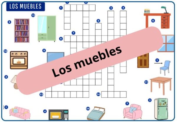 Krzyżówka obrazkowa "Los Muebles" (meble) - z odpowiedziami