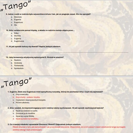 Test wprowadzający z lektury "Tango"