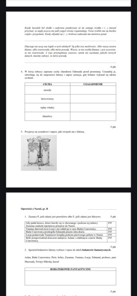 Kartkówka z treści lektury "Opowieści z Narnii"