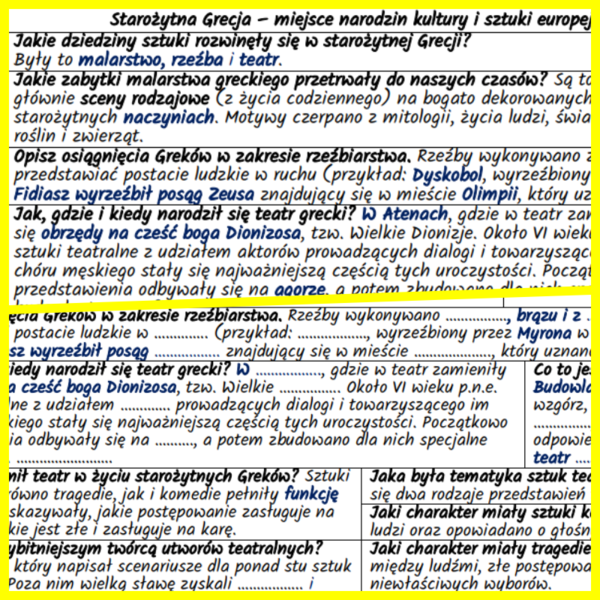 Starożytna Grecja – miejsce narodzin kultury i sztuki europejskiej: notatki i karta pracy