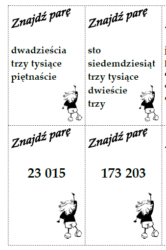 Gra matematyczna: znajdź parę - odczytywanie liczb wielocyfrowych