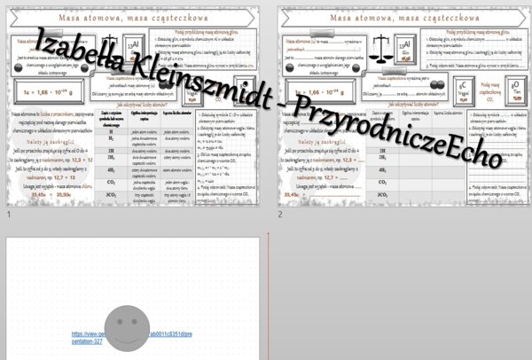 Minizestaw na temat „Masa atomowa, masa cząsteczkowa” – sketchnotka + karta pracy w power point + gratisowy link do prezentacji multimedialnej niekomercyjnej wykonanej w genial.ly do indywidualnego pobrania i użycia do celów niekomercyjnych. Chemia 7, „Ś