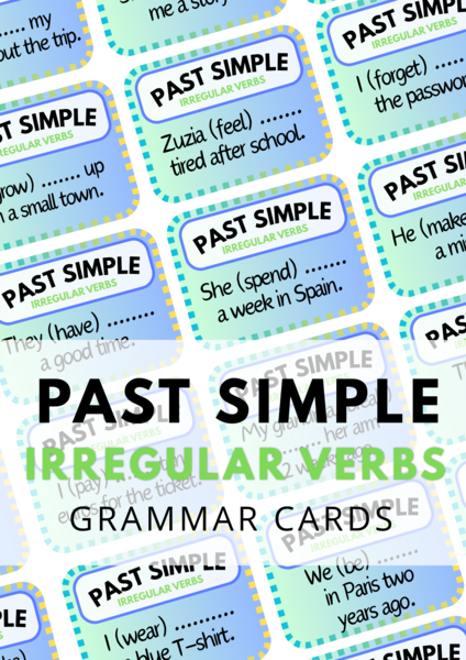 Past Simple - zestaw - 96 Speaking Cards - Irregular Verbs - czasowniki nieregularne - czas przeszły - mówienie - gra - egzamin ósmoklasisty - E8 - matura