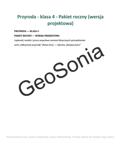 PRZYRODA Klasa 4 – PAKIET ROCZNY (Wersja Projektowa) | Zamiast Sprawdzianów!