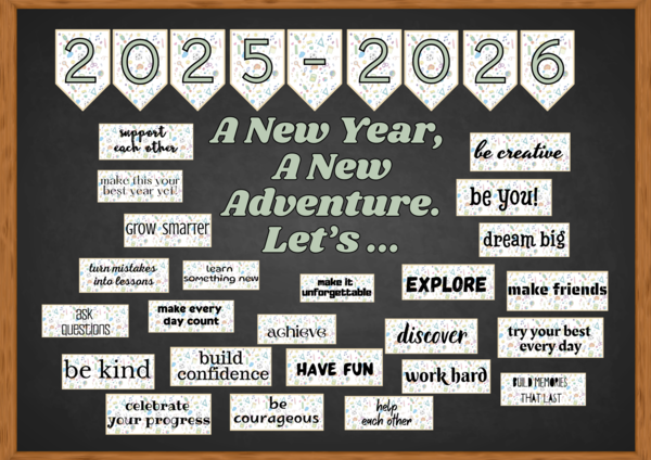 Motywacyjna gazetka szkolna po angielsku wersja kolorowa oraz czarno biała, Rozpoczęcie roku szkolnego- szablon canva.