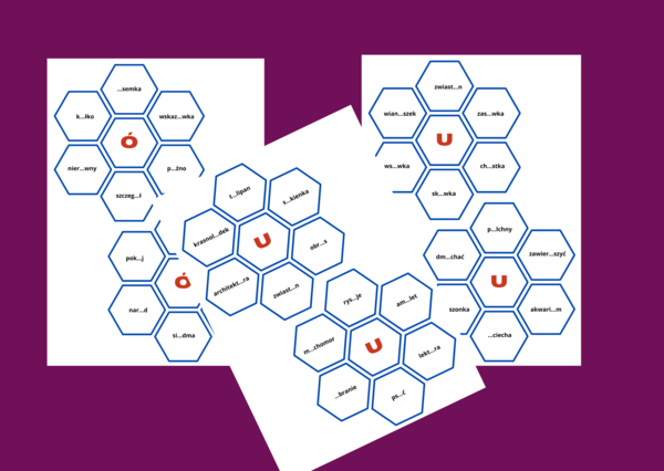 ORTOGRAFIA - heksy - fiszki - wyrazy z "Ó" i "U".