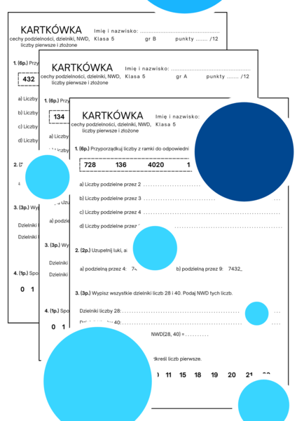 Kartkówka. Cechy podzielności. Dzielniki. NWD. Liczby pierwsze i złożone. Klasa 5