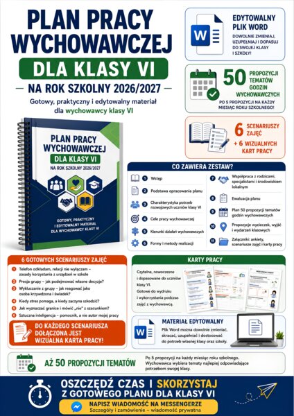 PLAN PRACY WYCHOWAWCZEJ dla klasy VI na rok szkolny 2026/2027