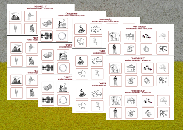 LEKTURY klasa 7 i 8 – ikonki - WKLEJKI – powtórzenie - 12 kart
