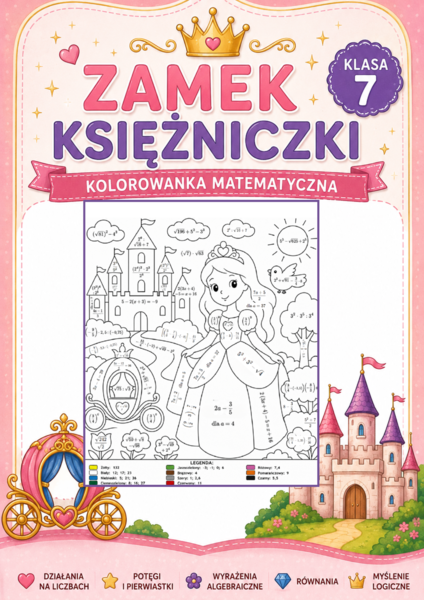 👑 Zamek Księżniczki – Kolorowanka Matematyczna | Ułamki, Potęgi, Pierwiastki, Równania i Wyrażenia Algebraiczne | Klasa 7