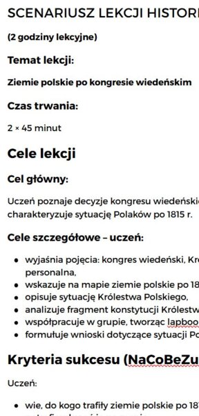 H704 scenariusz Ziemie polskie po kongresie wiedeńskim