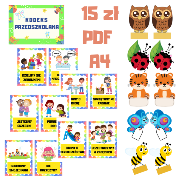 Kodeks przedszkolaka na gazetkę oraz zwierzątka