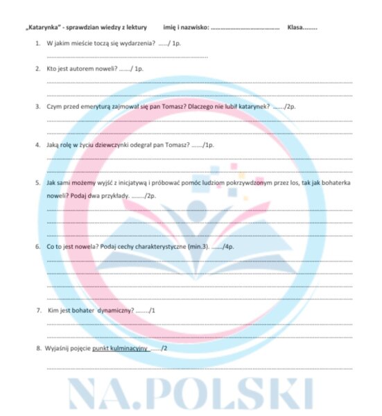 Katarynka - sprawdzian z wiedzy o lekturze
