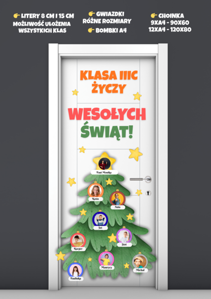 KLASA IIIC (wpisz swoją) ŻYCZY WESOŁYCH ŚWIĄT! - DEKORACJA NA DRZWI/GAZETKĘ!