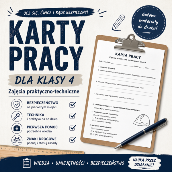 ZESTAW KART0 PRACY NA CAŁY ROK  – ZAJĘCIA PRAKTYCZNO-TECHNICZNE, KLASA 4 🔧