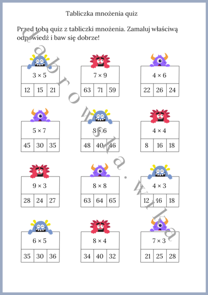 Tabliczka mnożenia - kosmiczny quiz
