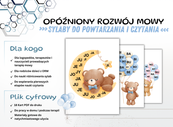 Sylaby do Powtarzania i Czytania – Opóźniony Rozwój Mowy | 18 Pastelowych Kart PDF dla Logopedów i Rodziców