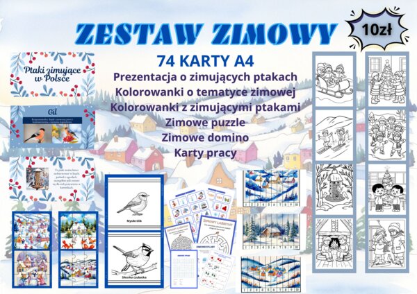 Zimowy zestaw kart pracy dla przedszkolaków. Ptaki zimujące w Polsce