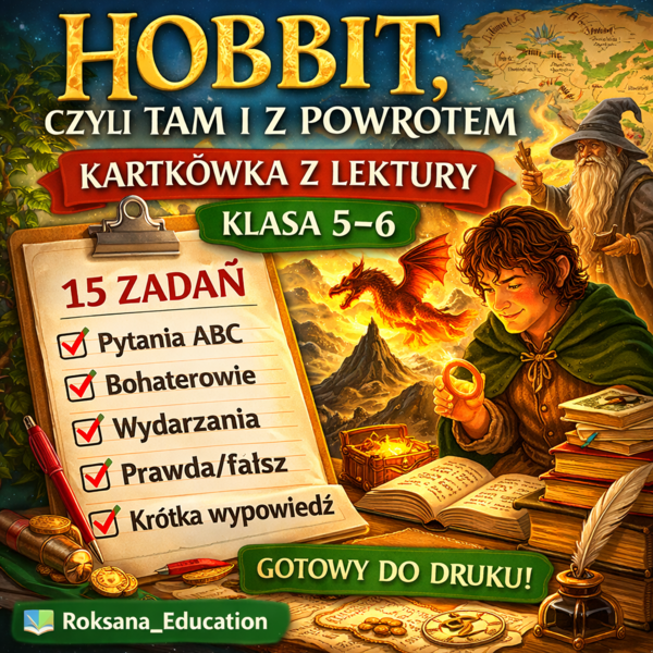 📚 „Hobbit, czyli tam i z powrotem” – kartkówka z lektury (klasa 5–6) | test znajomości lektury + 15 zadań