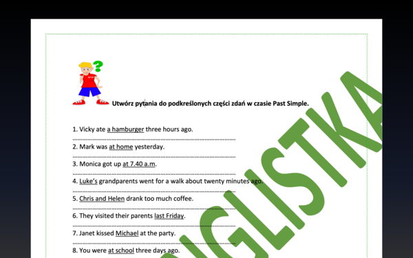 Pytania szczegółowe w czasie Past Simple - ćwiczenie z kluczem