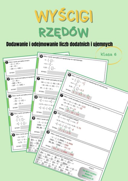 Liczby dodatnie i ujemne, dodawanie i odejmowanie, klasa 6, praca w grupach