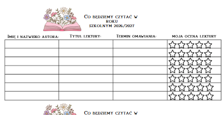 Co będziemy czytać w roku szkolnym 2026/2027 wklejka do zeszytu